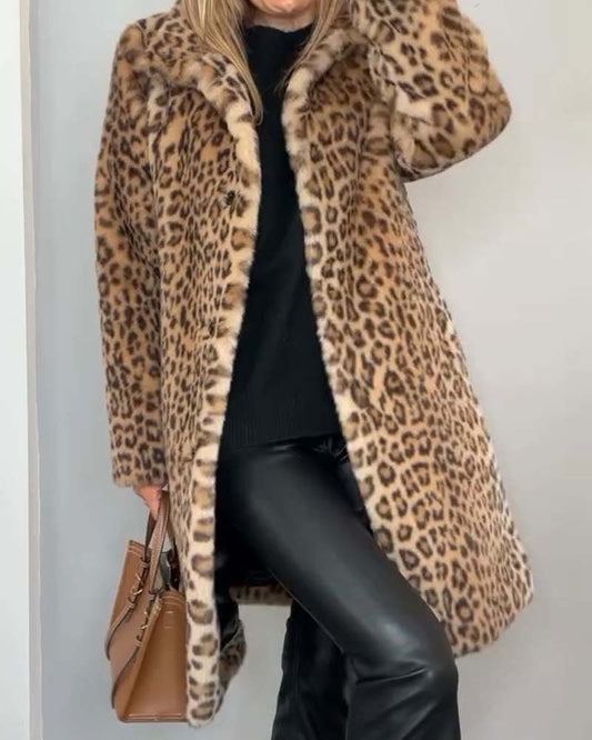 LEIA - Manteau Long Doux à Motif Léopard