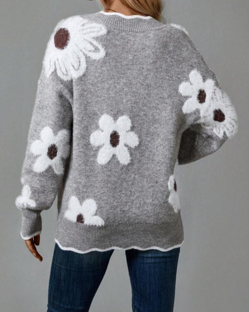 ELLEN - PULL EN MAILLE AVEC MOTIFS FLORAUX