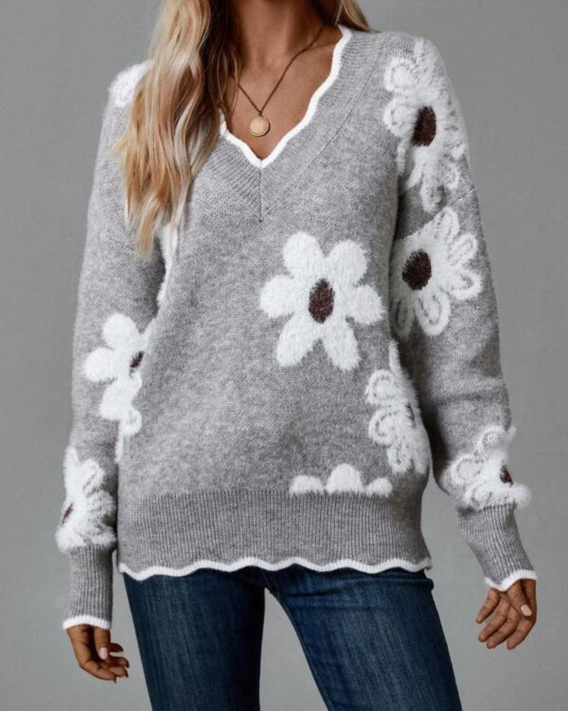 ELLEN - PULL EN MAILLE AVEC MOTIFS FLORAUX