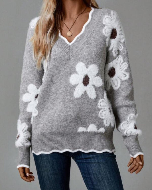 ELLEN - PULL EN MAILLE AVEC MOTIFS FLORAUX